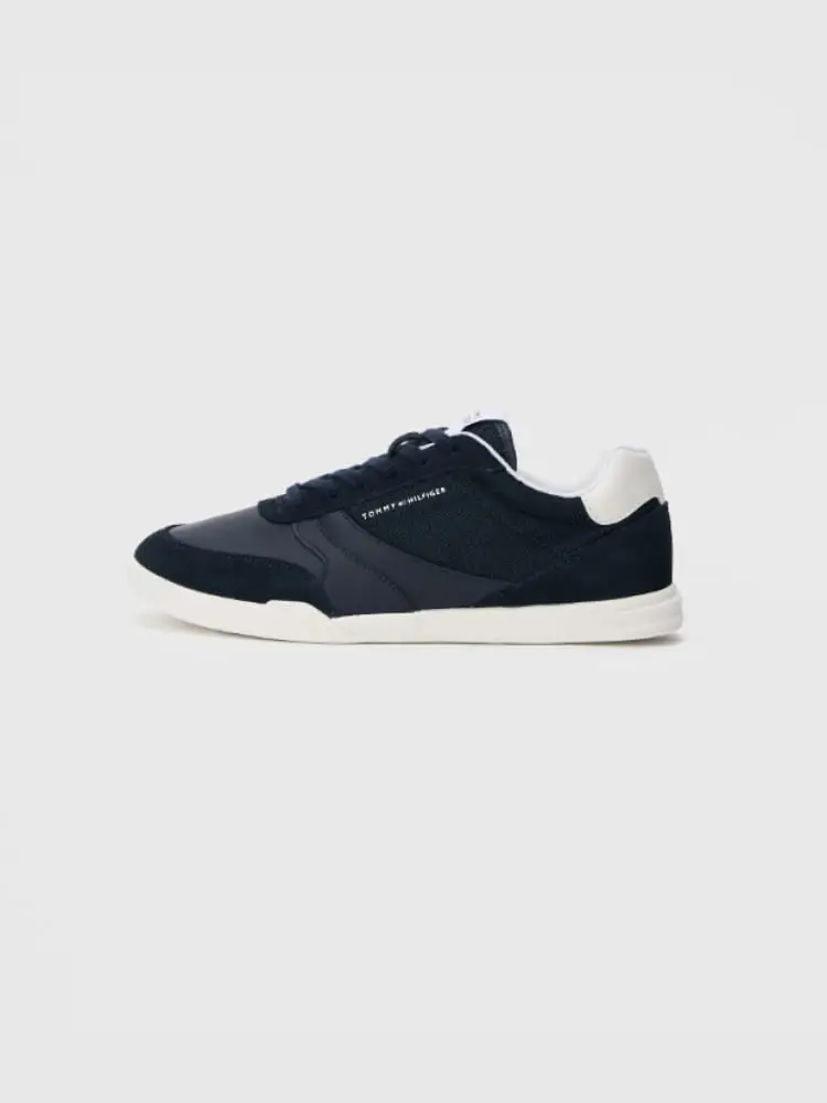sneakers uomo in pelle e tessuto blu