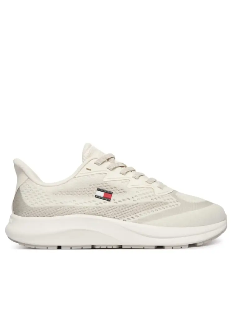 sneakers uomo runner color panna con placca logo