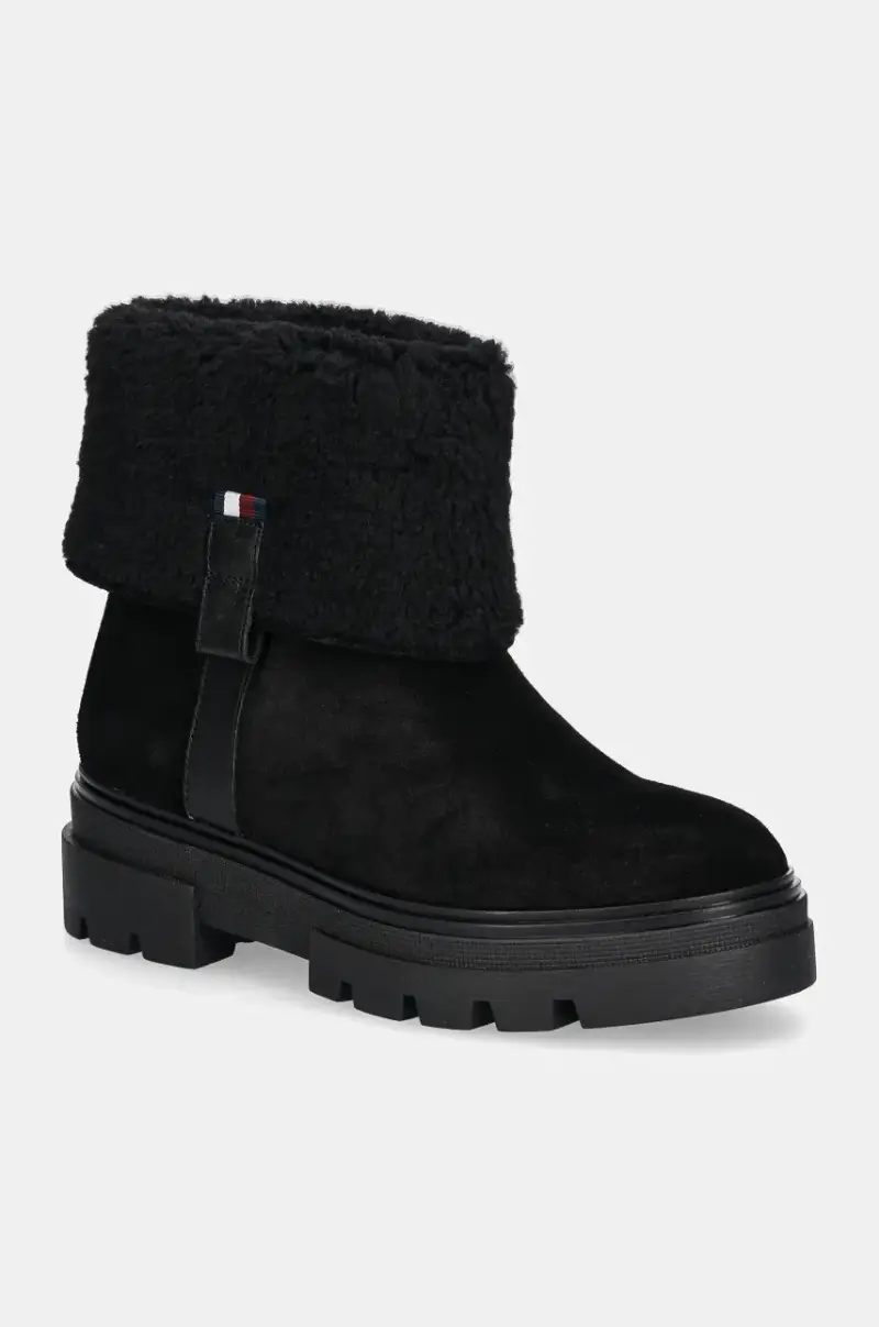stivaletti alla caviglia in camoscio FAUX FUR SUEDE ROLL-DOWN BOOT Nero