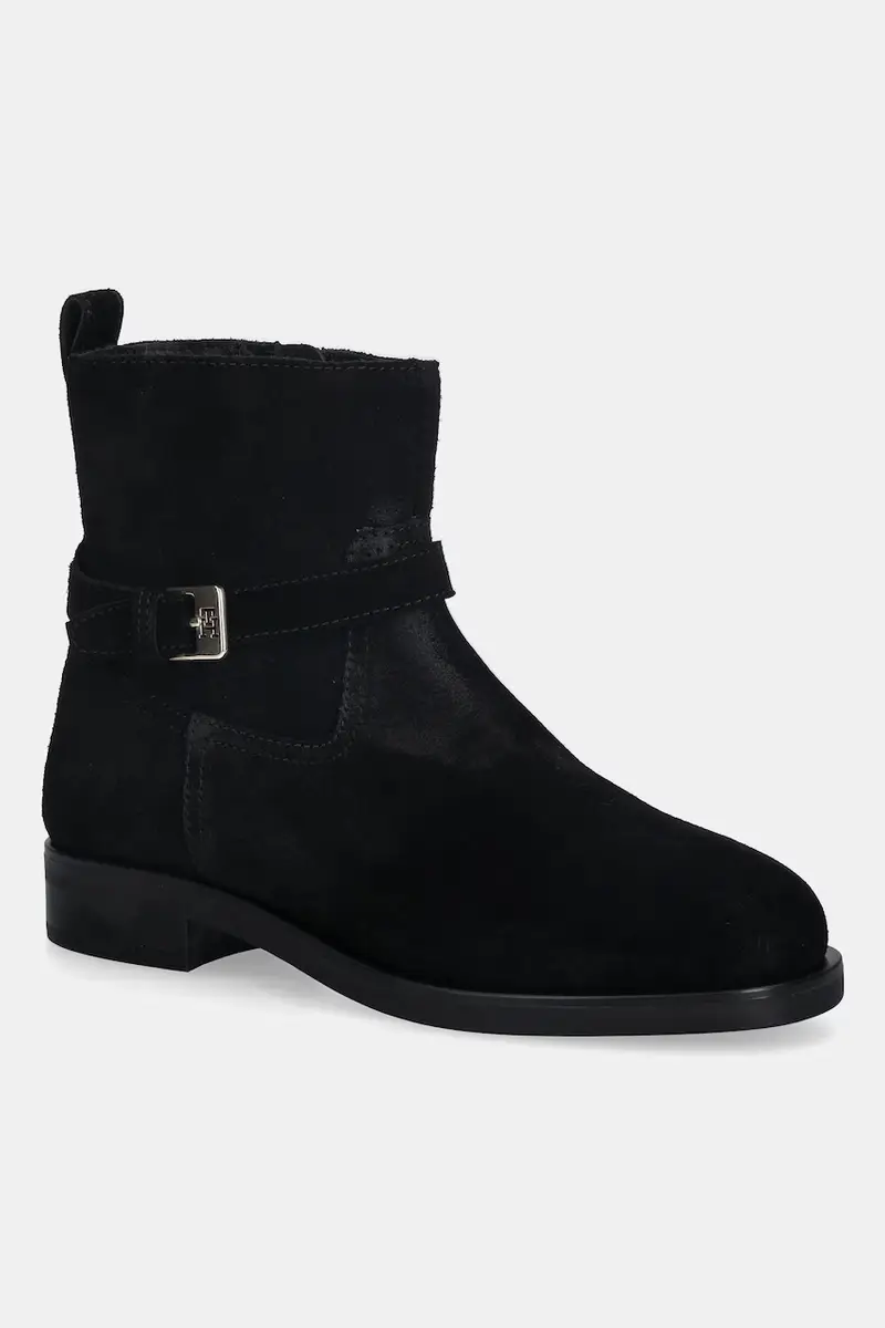 stivaletti alla caviglia in camoscio TH BUCKLE RIDING SUEDE BOOTIE donna colore nero FW0FW09047