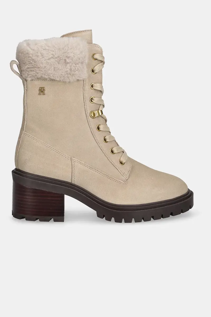 stivaletti alla caviglia in camoscio TH SHEARLING LACE UP BOOT colore beige FW0FW08999 miniatura 2