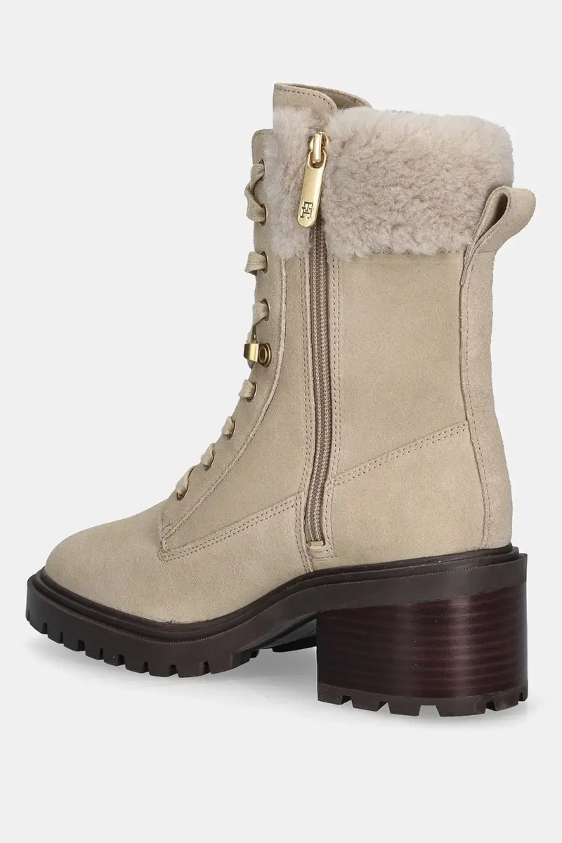 stivaletti alla caviglia in camoscio TH SHEARLING LACE UP BOOT colore beige FW0FW08999 miniatura 3