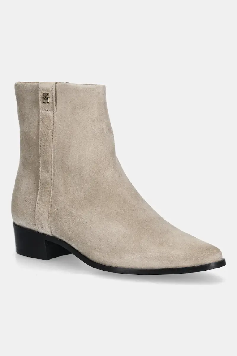 stivaletti alla caviglia in camoscio TH SUEDE POINTY ZIP BOOTIE donna colore beige FW0FW08981