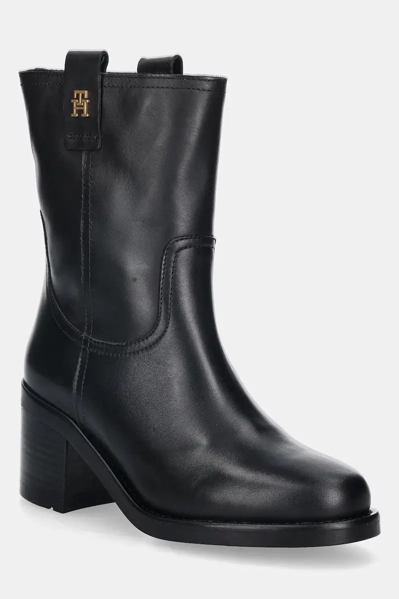 stivaletti alla caviglia in pelle RIDING LTHR MID BOOT BLOCK HEEL donna colore nero FW0FW08776