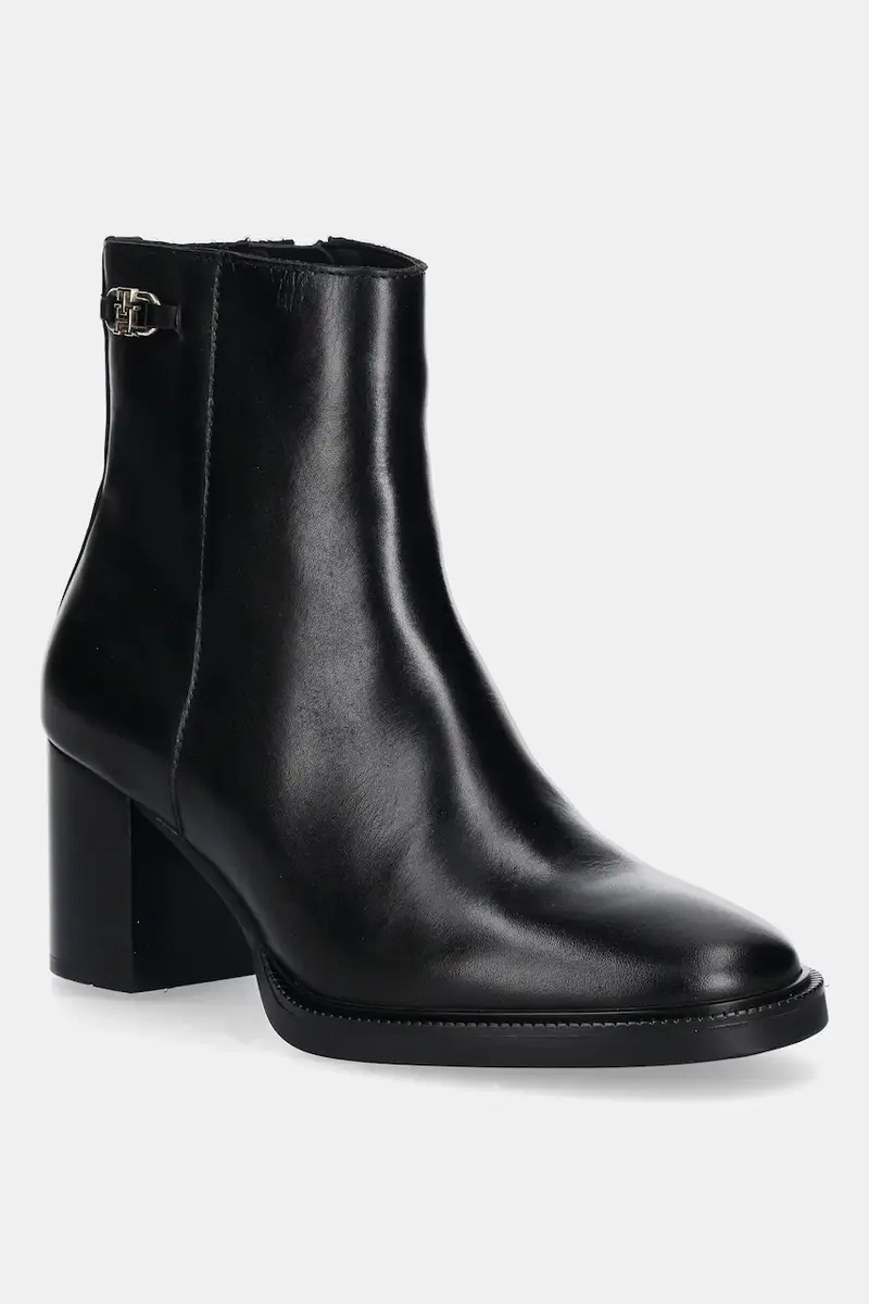 stivaletti alla caviglia in pelle STACKED HEEL LEATHER ANKLE BOOT donna colore nero FW0FW08864