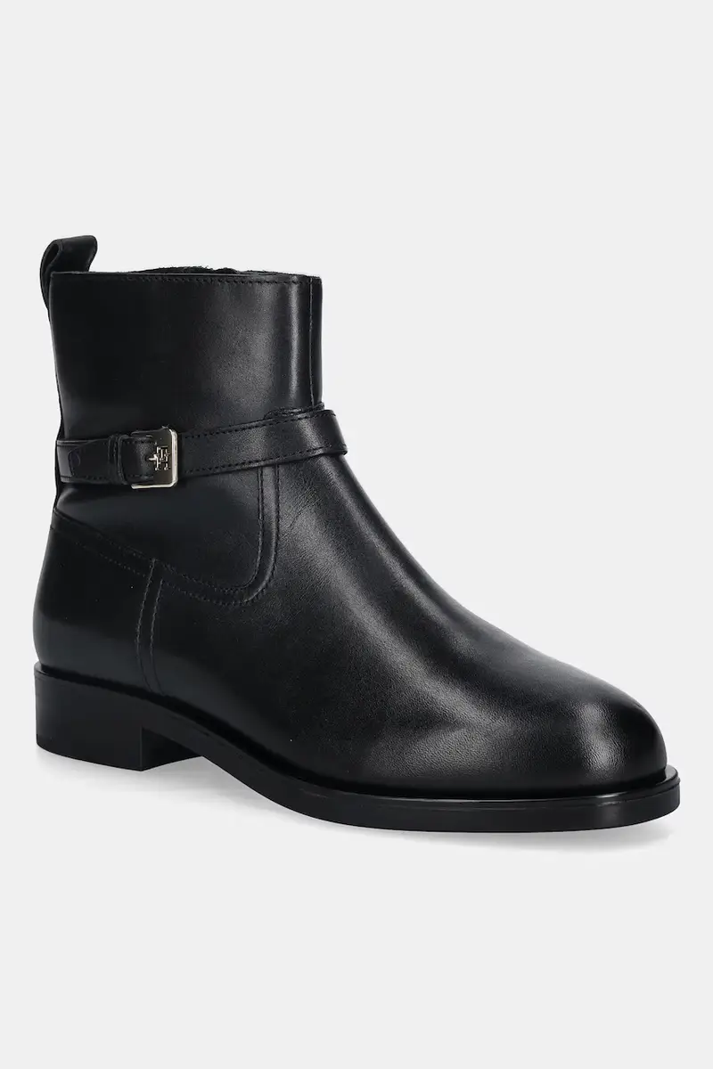 stivaletti alla caviglia in pelle TH BUCKLE RIDING LEATHER BOOTIE donna colore nero FW0FW08781