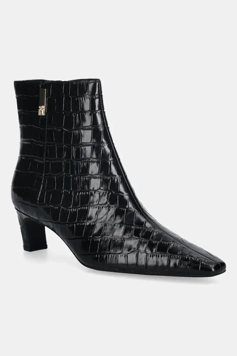 stivaletti alla caviglia in pelle TH SQUARE TOE CROC KITTEN BOOTIE donna colore nero FW0FW09162