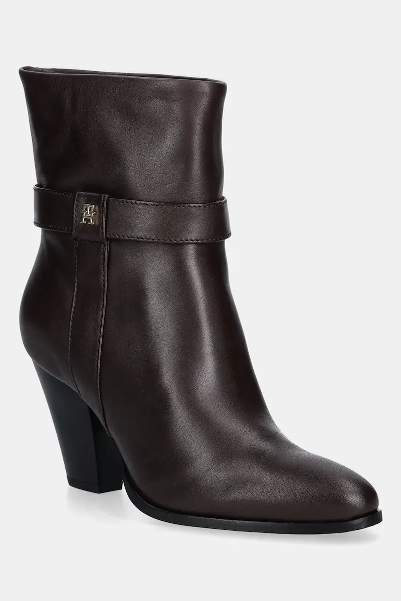 stivaletti alla caviglia in pelle TH T-STRAP LEATHER POINTY BOOTIE donna colore marrone FW0FW08984