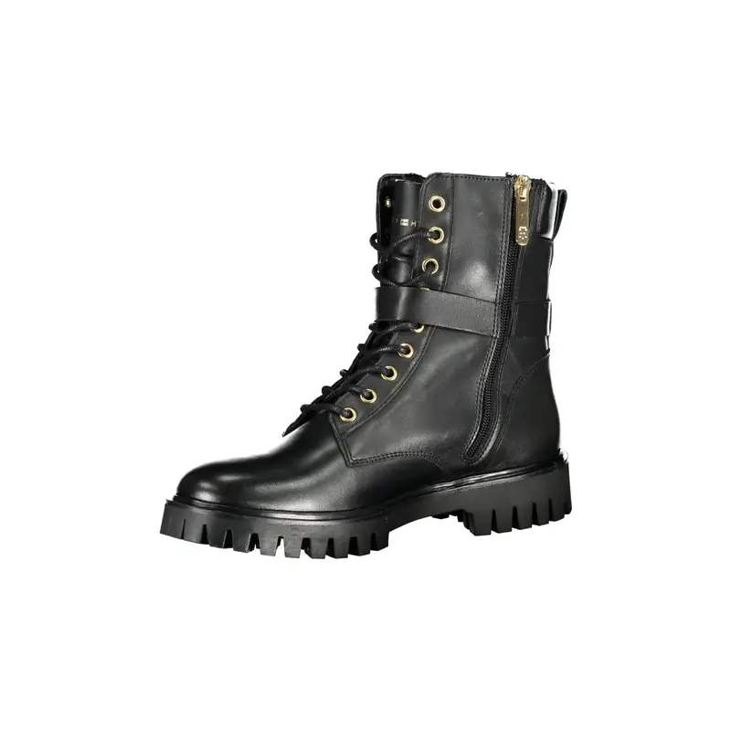 Stivaletti Pelle Donna Nero Lacci e Zip Laterale miniatura 3