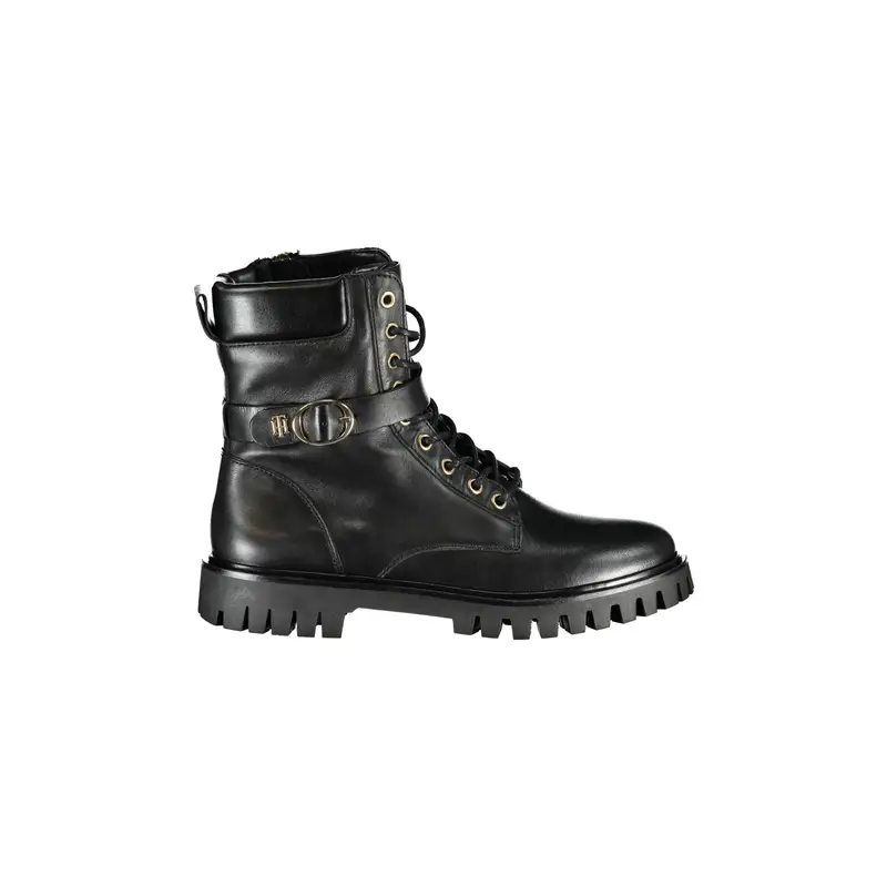 Stivaletti Pelle Donna Nero Lacci e Zip Laterale