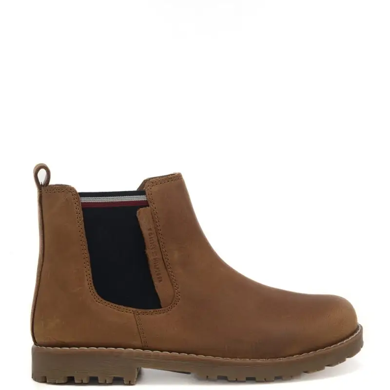 Tommy Hilfiger stivaletti per bambino chelsea cuoio in pelle scamosciata e fasce logate elasticizzate