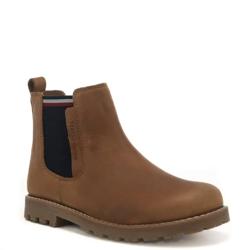 Tommy Hilfiger stivaletti per bambino chelsea cuoio in pelle scamosciata e fasce logate elasticizzate miniatura 2