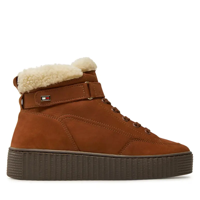 Stivaletti Tommy Hilfiger Faux Fur Nubuck Low Lace-Up FW0FW08172 Marrone