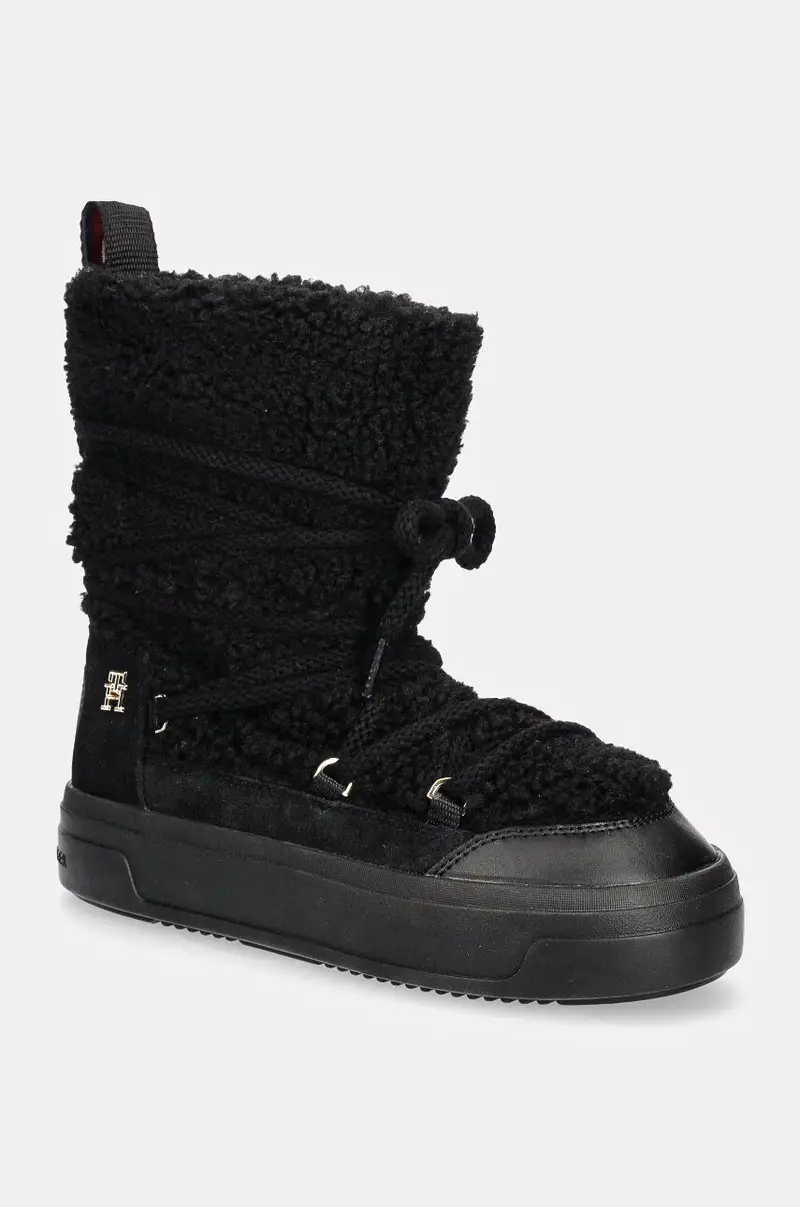 stivali da neve LACE-UP FAUX SHEARLING SNOWBOOT Nero