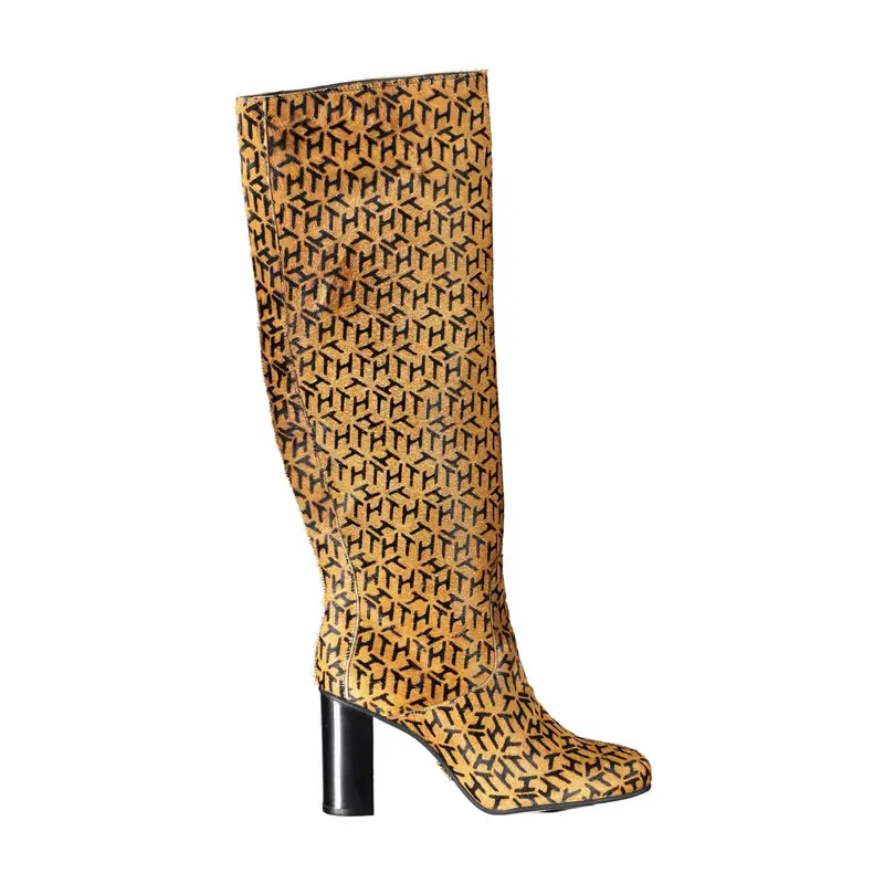 Stivali Donna Beige con Tacco Alto e Logo