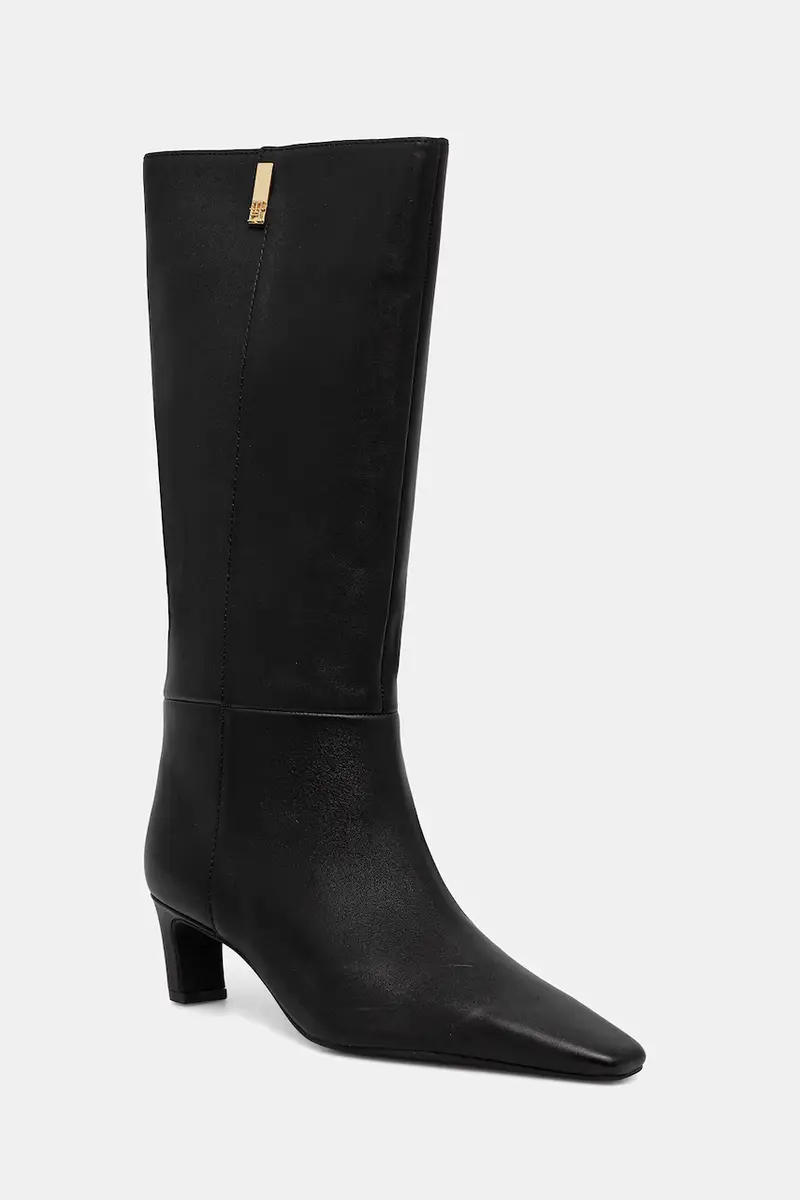 stivali in pelle SQUARE TOE KITTEN LONG Nero