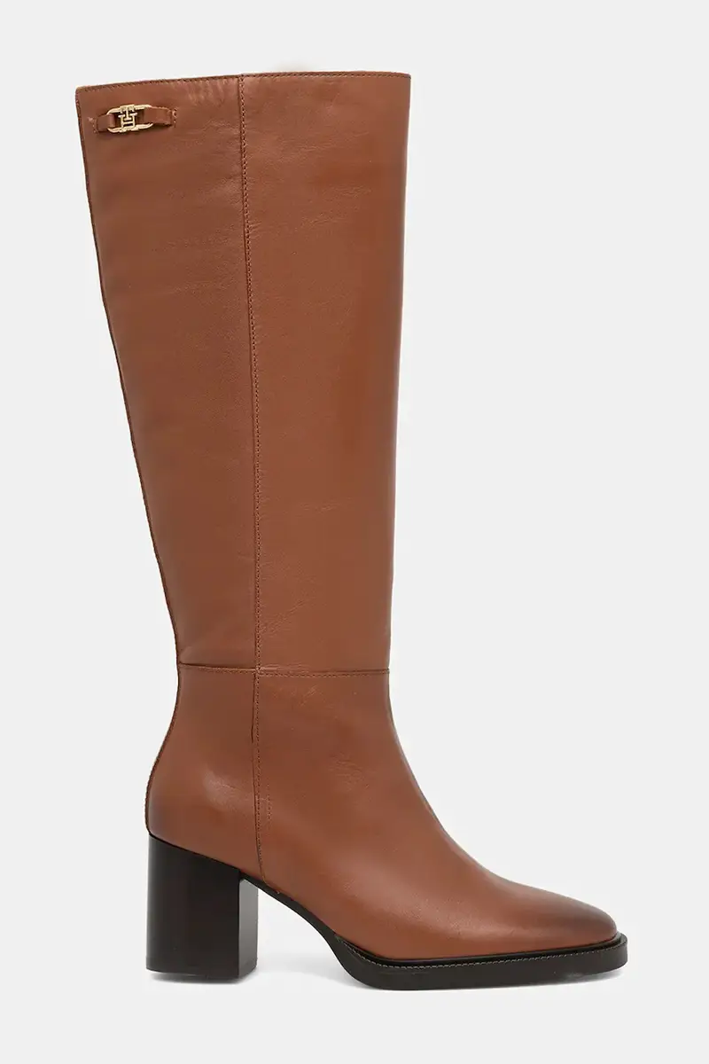 stivali in pelle STACKED HEEL LEATHER LONG BOOT donna colore marrone FW0FW08865 miniatura 2