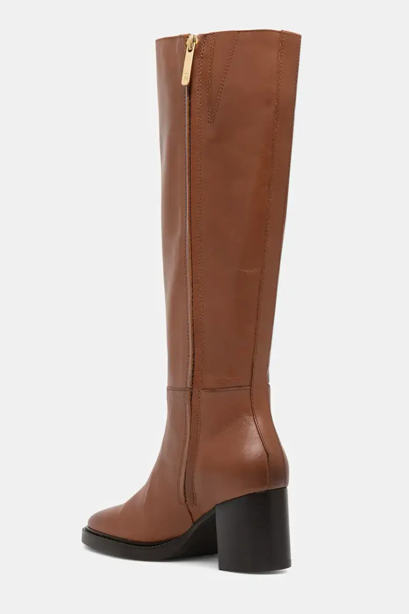 stivali in pelle STACKED HEEL LEATHER LONG BOOT donna colore marrone FW0FW08865 miniatura 3