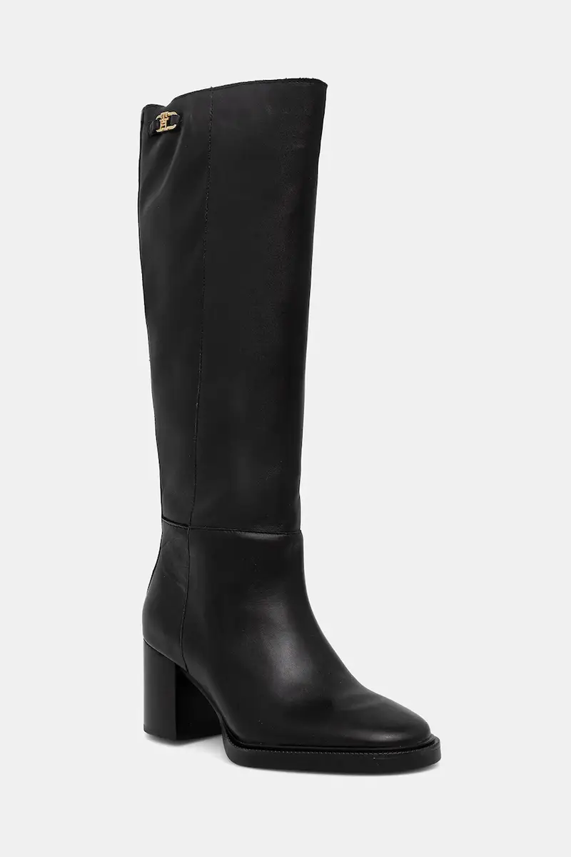 stivali in pelle STACKED HEEL LEATHER LONG BOOT donna colore nero FW0FW08865