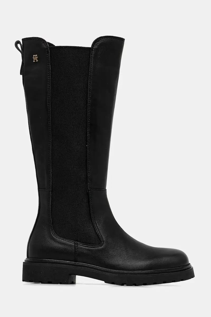 stivali in pelle TH LTHR CLEATED LONG BOOT donna colore nero FW0FW08985 miniatura 2
