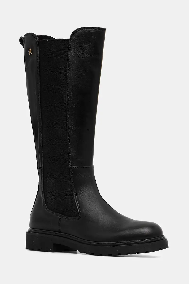 stivali in pelle TH LTHR CLEATED LONG BOOT donna colore nero FW0FW08985