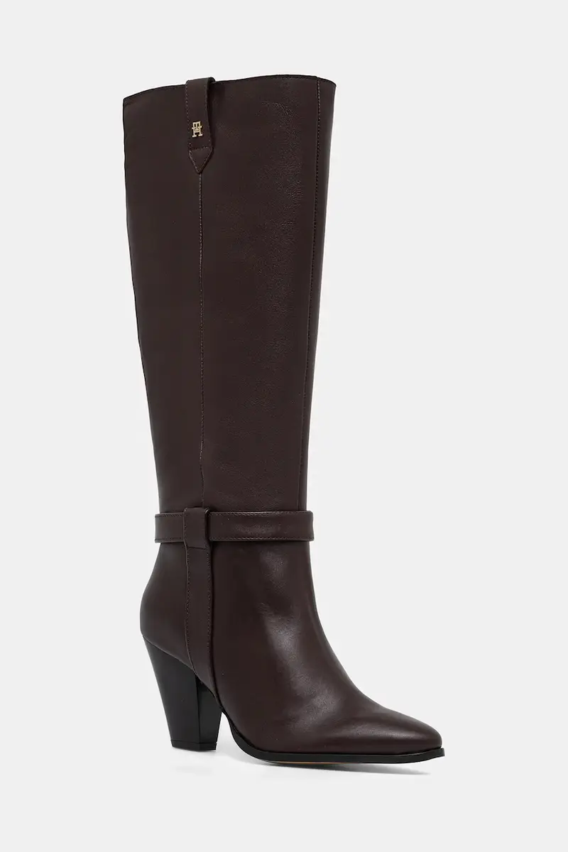stivali in pelle TH T-STRAP LTHR POINTY LONG BOOT donna colore marrone FW0FW08982