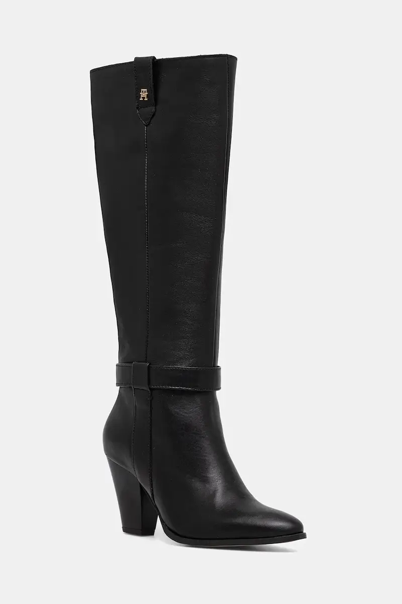 stivali in pelle TH T-STRAP LTHR POINTY LONG BOOT donna colore nero FW0FW08982