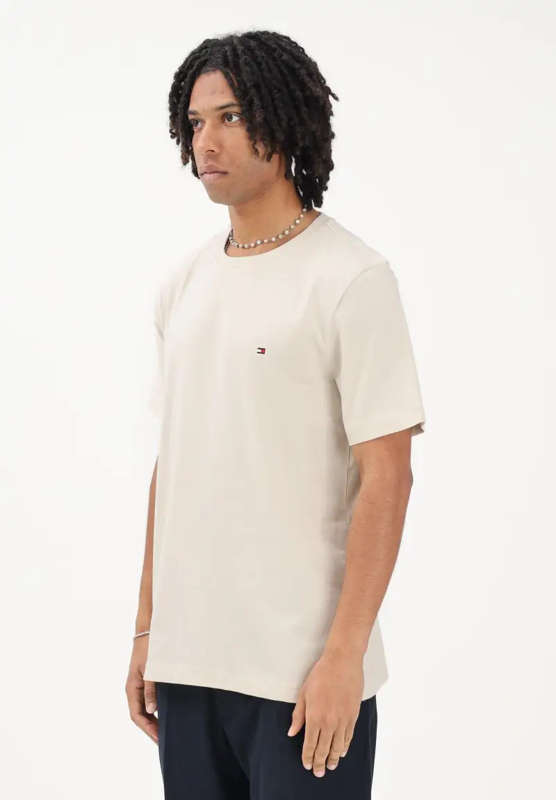 T-shirt a manica corta beige da uomo con logo