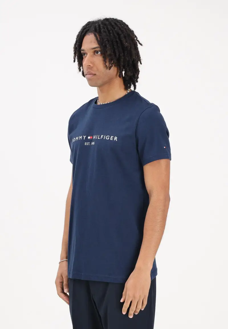 T-shirt a manica corta blu da uomo con logo