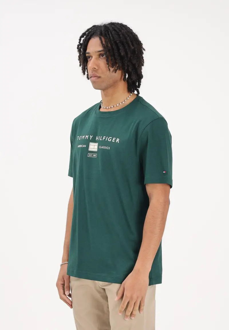 T-shirt a manica corta verde da uomo con stampa