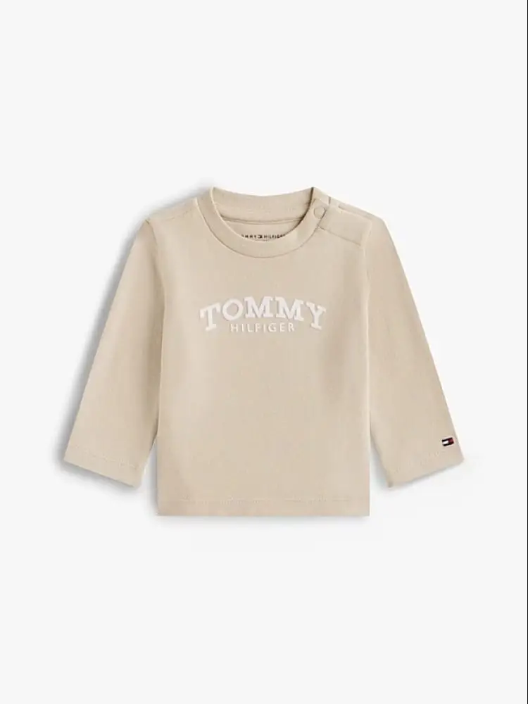 t-shirt infant a maniche lunghe con logo in rilievo beige