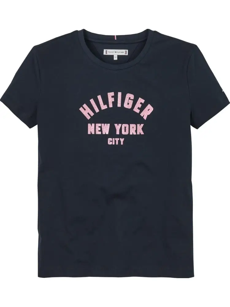 t-shirt kids/junior in cotone blu con logo glitter