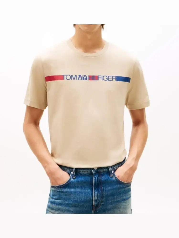 t-shirt uomo brand love stripe tee cotone beige