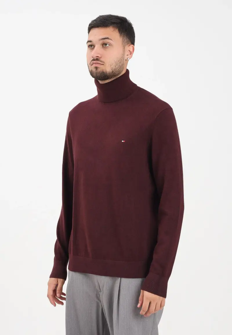 TOMMY HILFIGHER Maglioncino a collo alto bordeaux da uomo