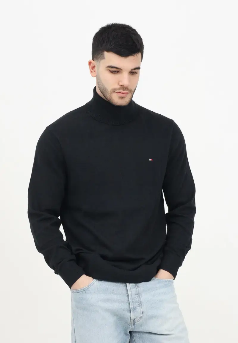 TOMMY HILFIGHER Maglioncino a collo alto nero da uomo con logo miniatura 2