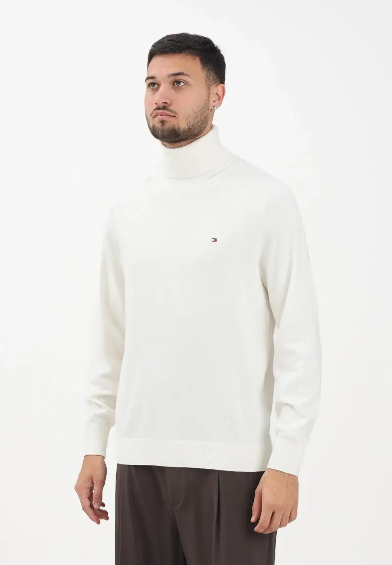 TOMMY HILFIGHER Maglioncino a collo alto panna da uomo