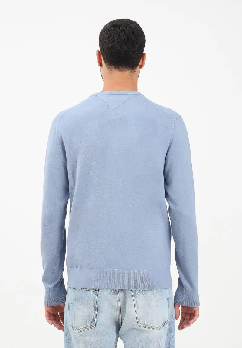 TOMMY HILFIGHER Maglioncino girocollo azzurro da uomo con ricamo bandierina Tommy Hilfigher miniatura 3