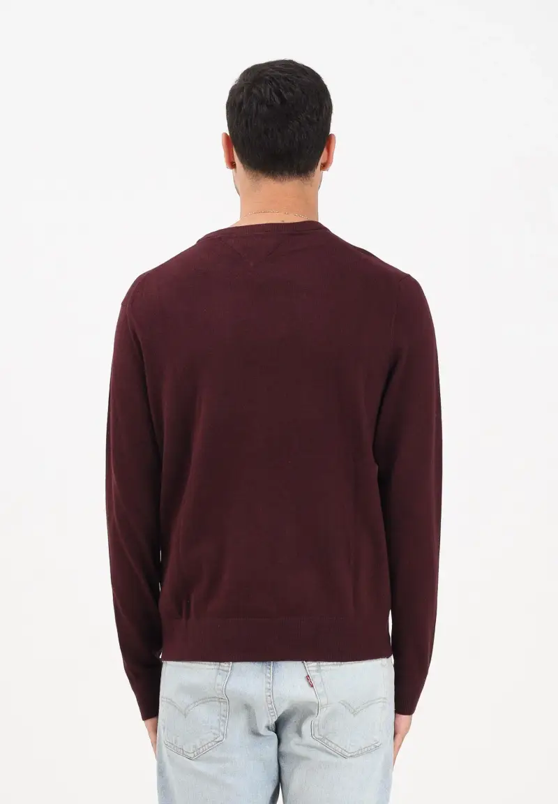 TOMMY HILFIGHER Maglioncino girocollo bordeaux da uomo con ricamo bandierina Tommy Hilfigher miniatura 3