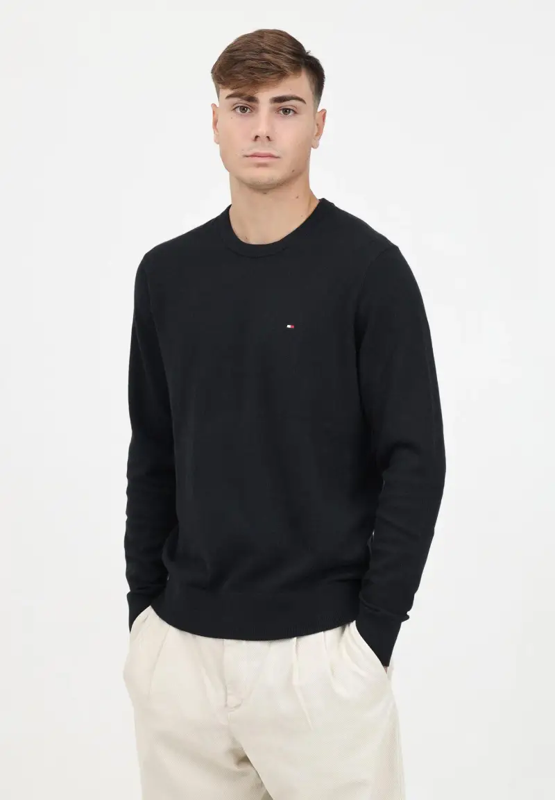 TOMMY HILFIGHER Maglioncino girocollo nero da uomo con ricamo logo miniatura 2