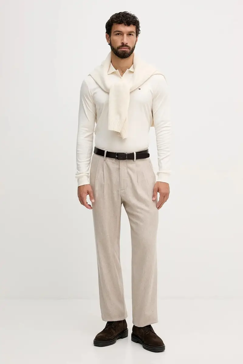 top a maniche lunghe in cotone colore beige MW0MW37317 miniatura 2