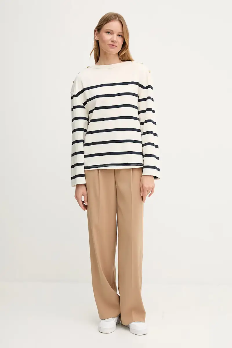 top a maniche lunghe in cotone colore beige WW0WW45760 miniatura 2