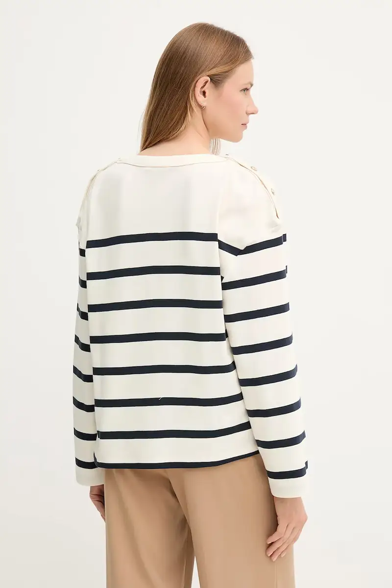 top a maniche lunghe in cotone colore beige WW0WW45760 miniatura 3