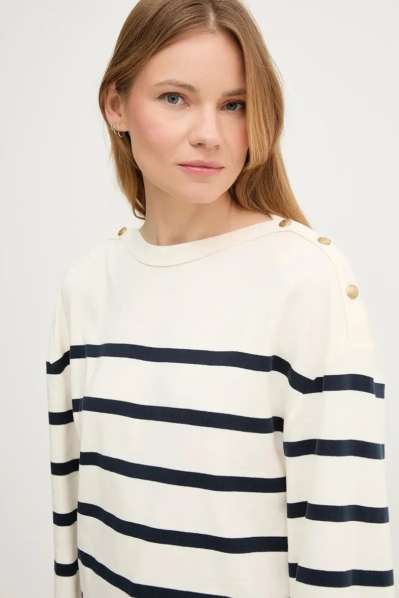 top a maniche lunghe in cotone colore beige WW0WW45760 miniatura 4