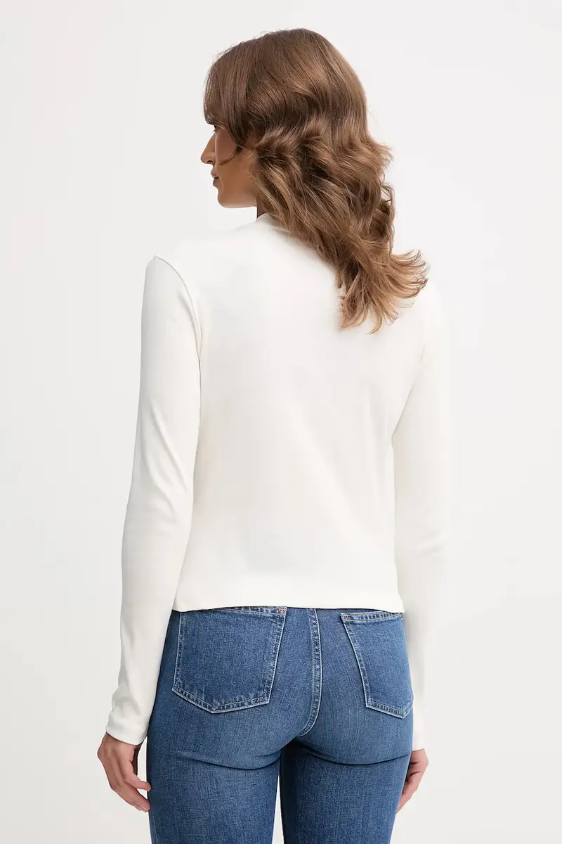 top a maniche lunghe in cotone colore beige WW0WW47307 miniatura 3