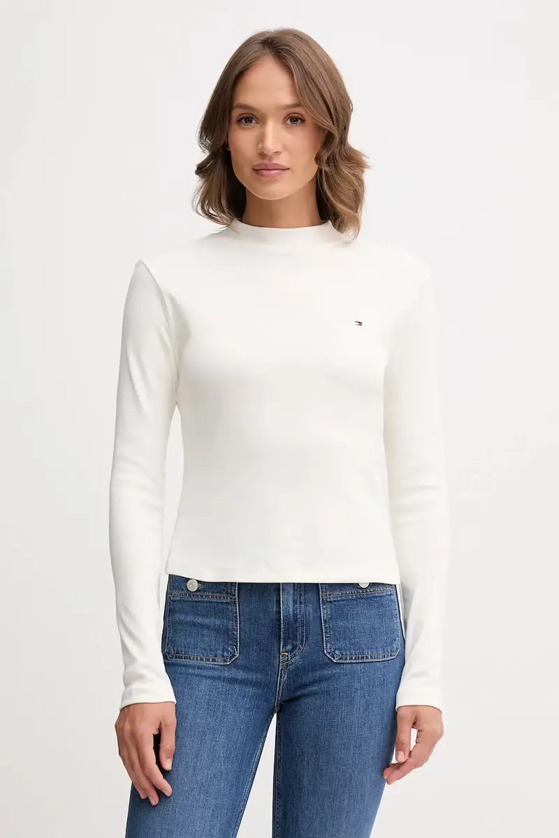 top a maniche lunghe in cotone colore beige WW0WW47307