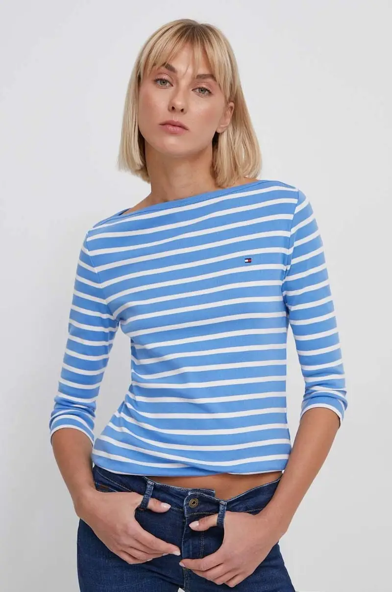 top a maniche lunghe in cotone colore blu