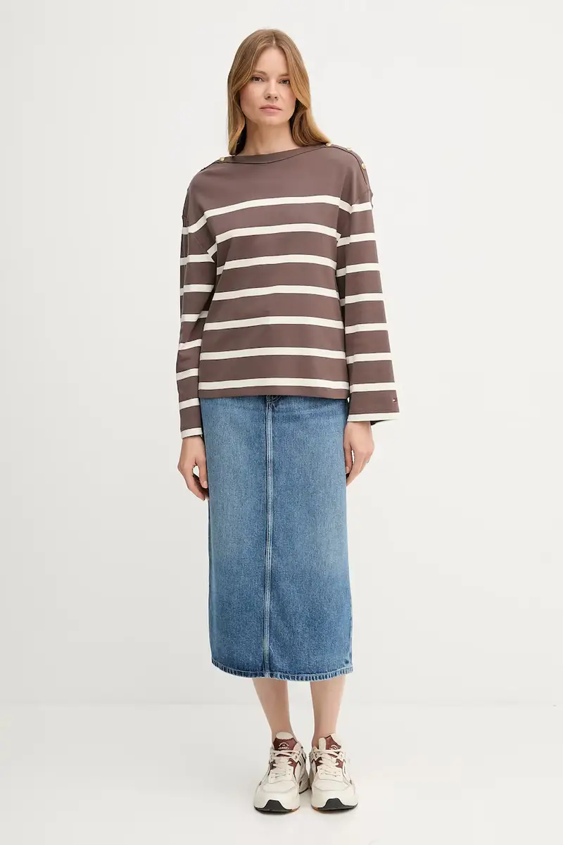 top a maniche lunghe in cotone colore marrone WW0WW45760 miniatura 2