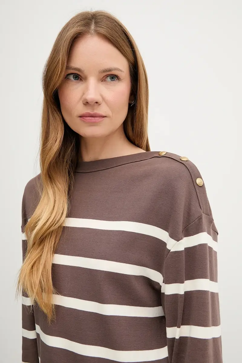 top a maniche lunghe in cotone colore marrone WW0WW45760 miniatura 4