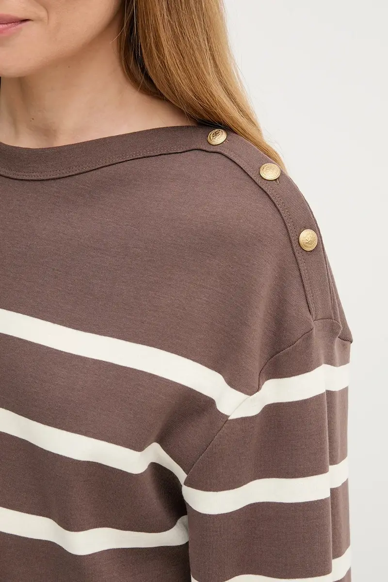 top a maniche lunghe in cotone colore marrone WW0WW45760 miniatura 5