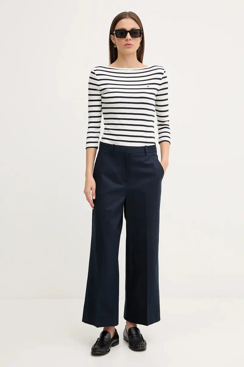 top a maniche lunghe in cotone colore nero WW0WW40589 Blu navy miniatura 2